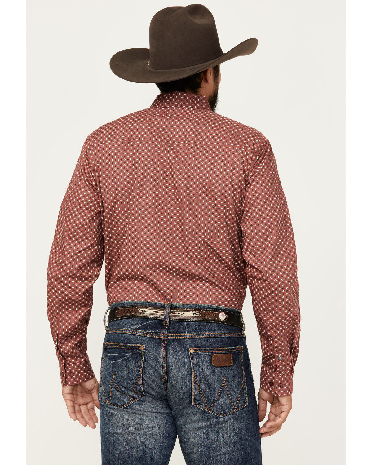 Image #4 - Cinch Men's Geo Print Long Sleeve Button-Down Western Shirt, Burgundy, hi-res