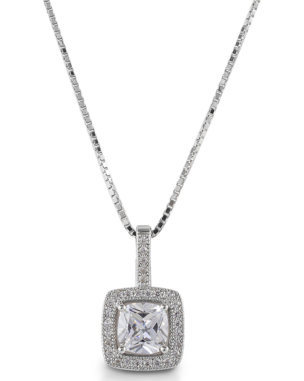 Image #1 - Kelly Herd Women' Square Bezel Set Pave Pendant Necklace, Silver, hi-res