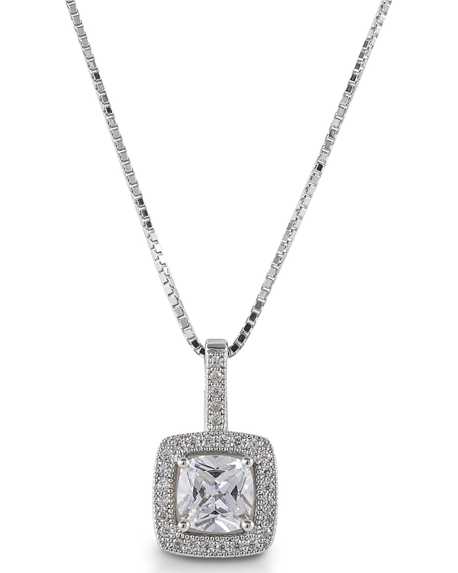 Image #1 - Kelly Herd Women' Square Bezel Set Pave Pendant Necklace, Silver, hi-res
