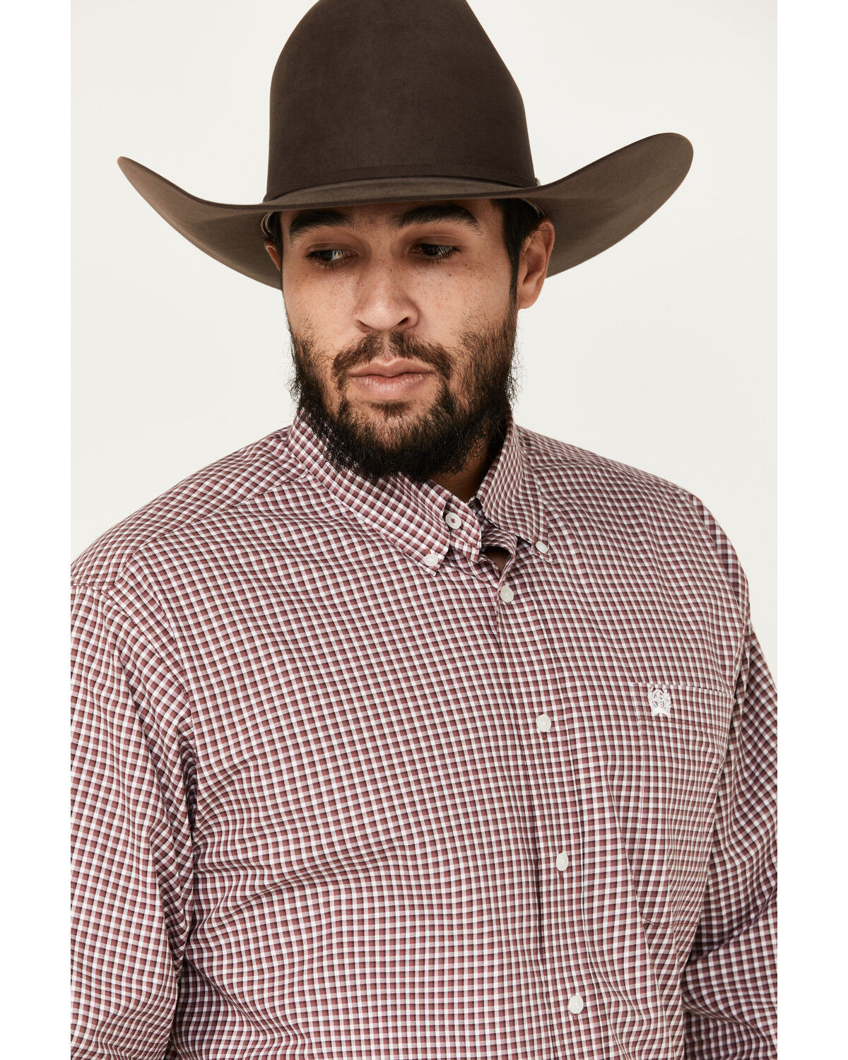 Image #2 - Cinch Men's Checkered Print Long Sleeve Button-Down Shirt, Burgundy, hi-res