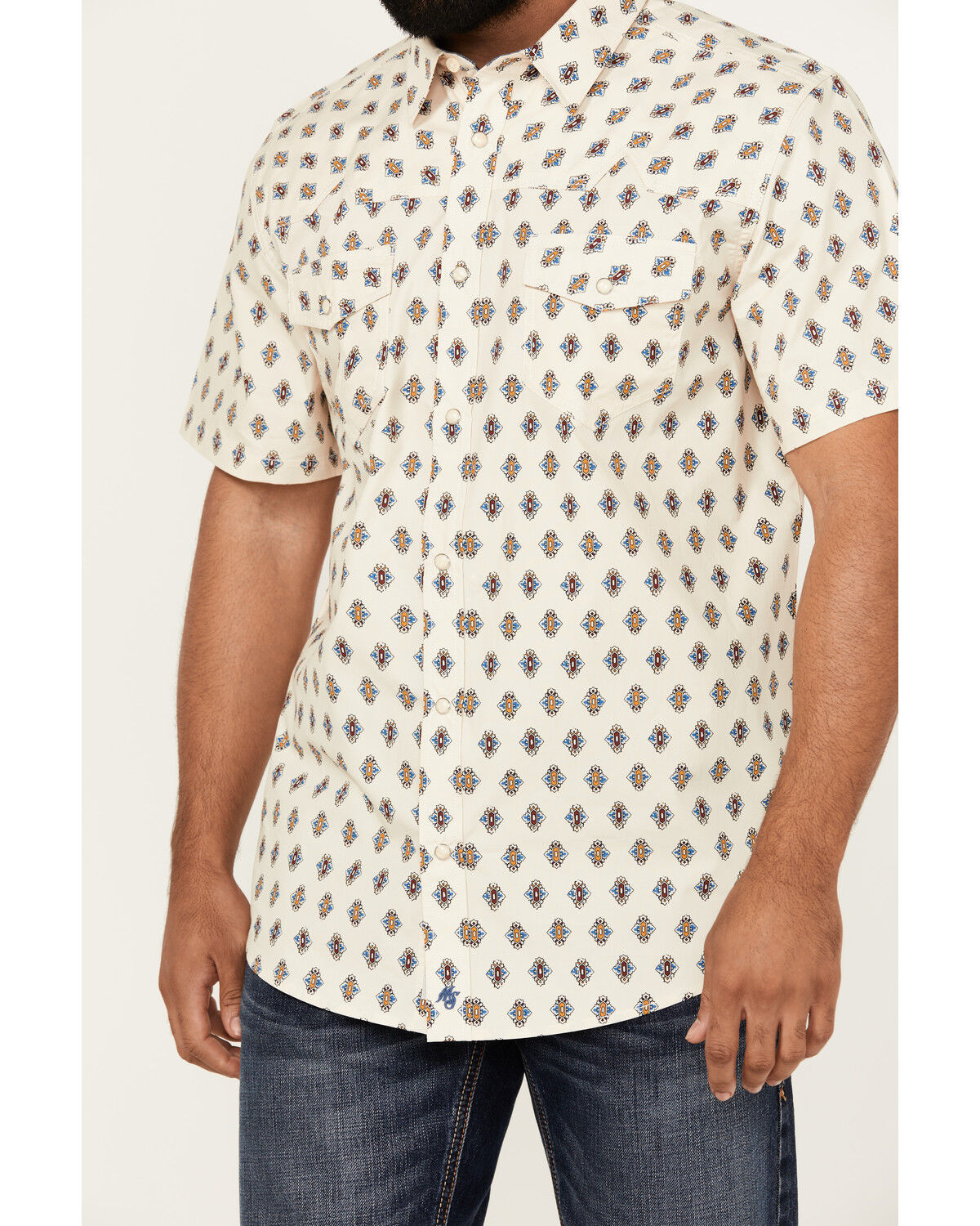 Image #3 - Moonshine Spirit Men's Groove Geo Print Short Sleeve Snap Western Shirt, White, hi-res