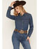 Image #1 - Wrangler Women's Dark Wash Long Sleeve Pearl Snap Denim Western Shirt, Blue, hi-res