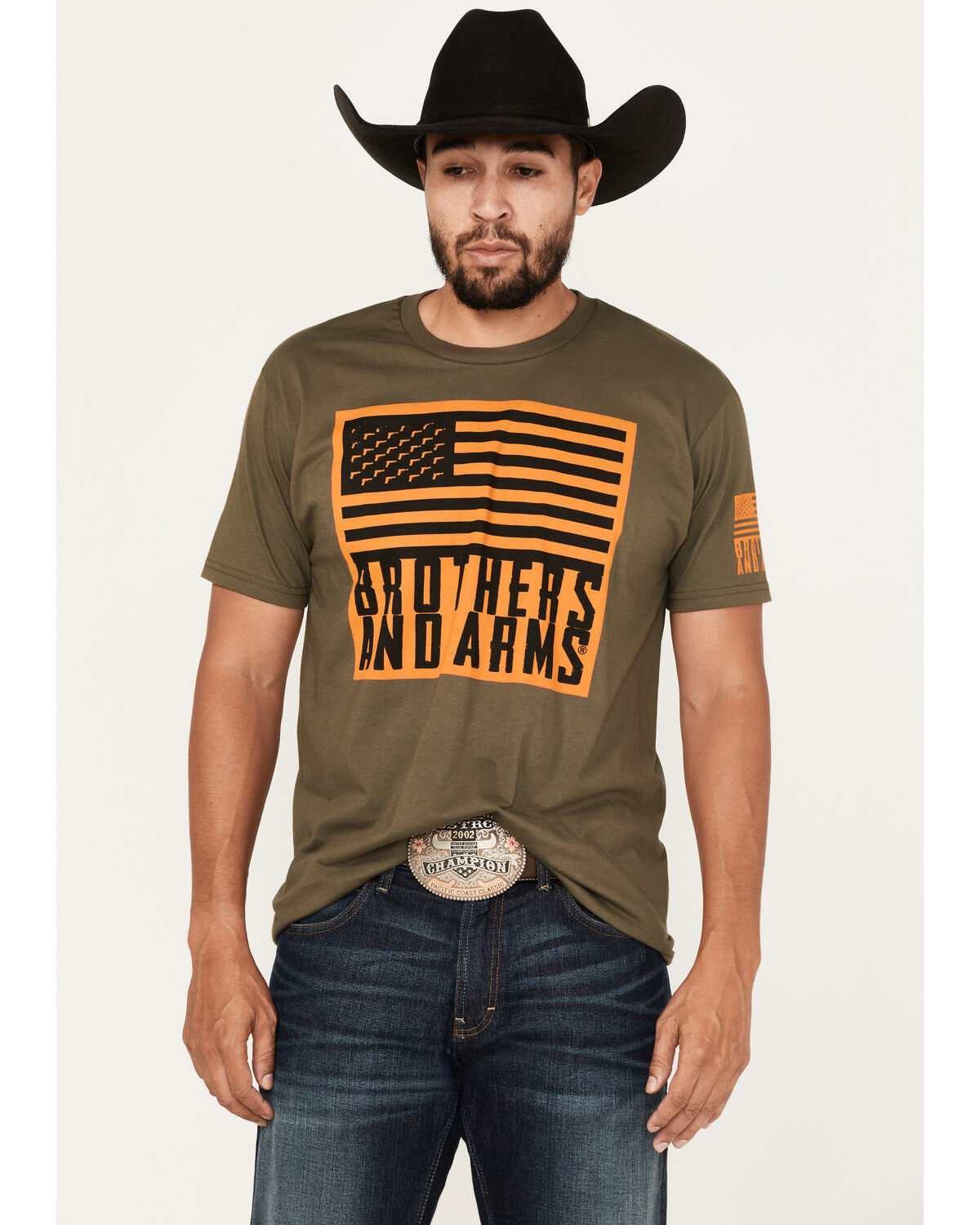 Image #1 - Brothers & Arms Men's Flag Logo Graphic T-Shirt, Green, hi-res