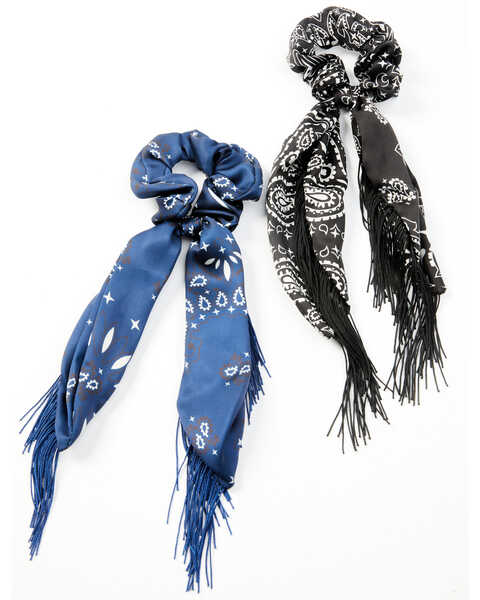 Idyllwind Women's Annette Fringe Hair Scrunchies - 2 Pack, Blue, hi-res