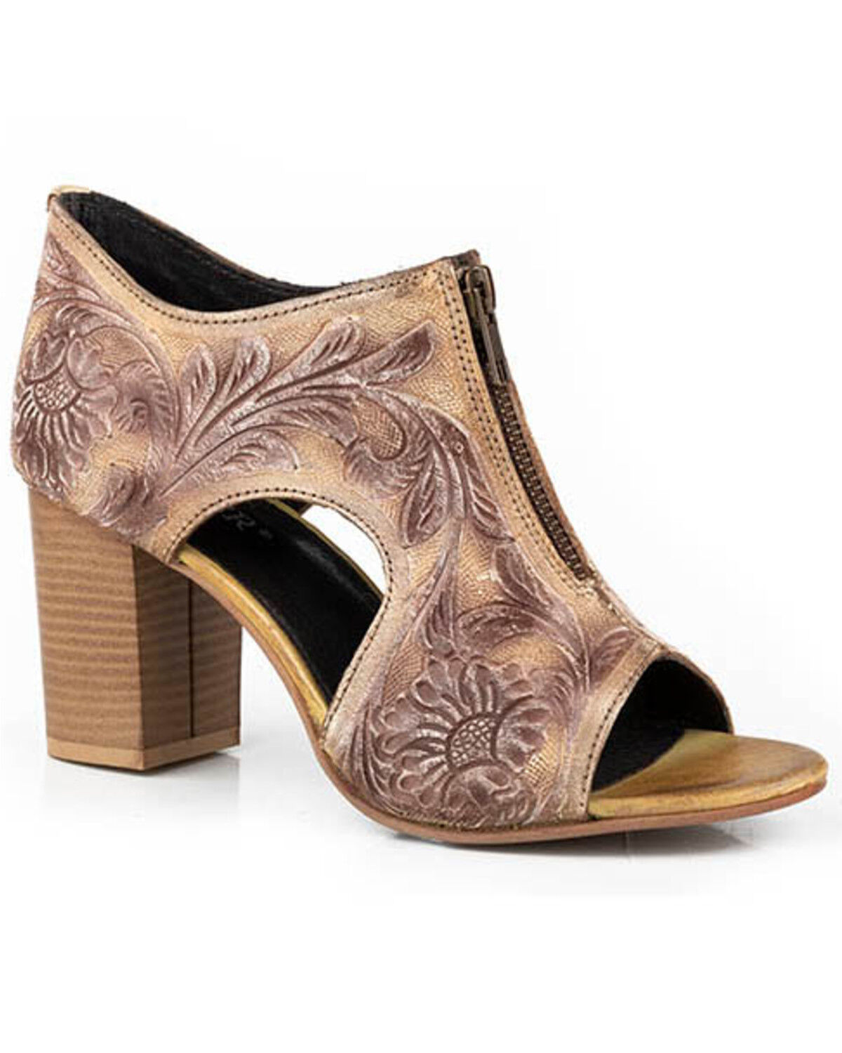 Image #1 - Roper Women's Mika Front Zip Tooled Heels, Tan, hi-res
