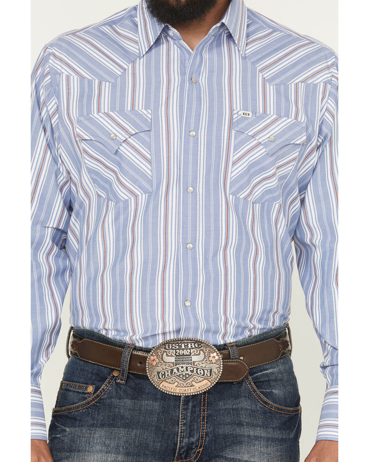 Image #3 - Ely Walker Men's Striped Long Sleeve Pearl Snap Western Shirt, Blue, hi-res