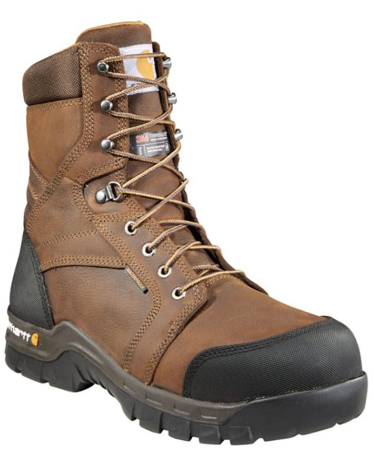 Carhartt Men's 8" Rugged Flex&reg; Waterproof Insulated Work Boots - Composite Toe, Dark Brown, hi-res
