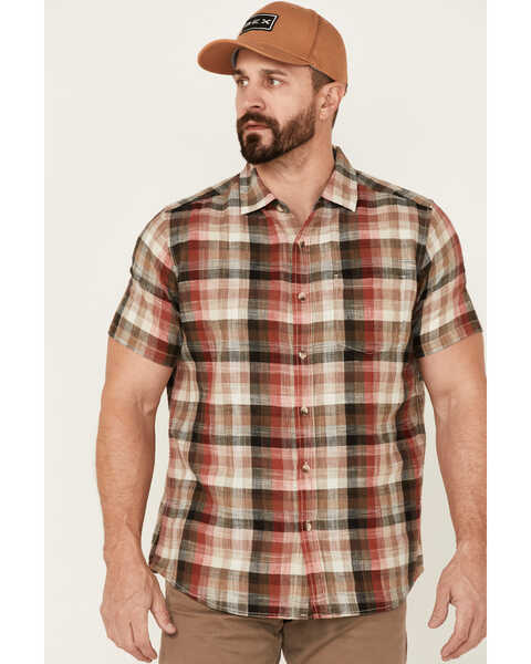 North River Men's Earth Crosshatch Large Plaid Short Sleeve Button Down Western Shirt , Multi, hi-res