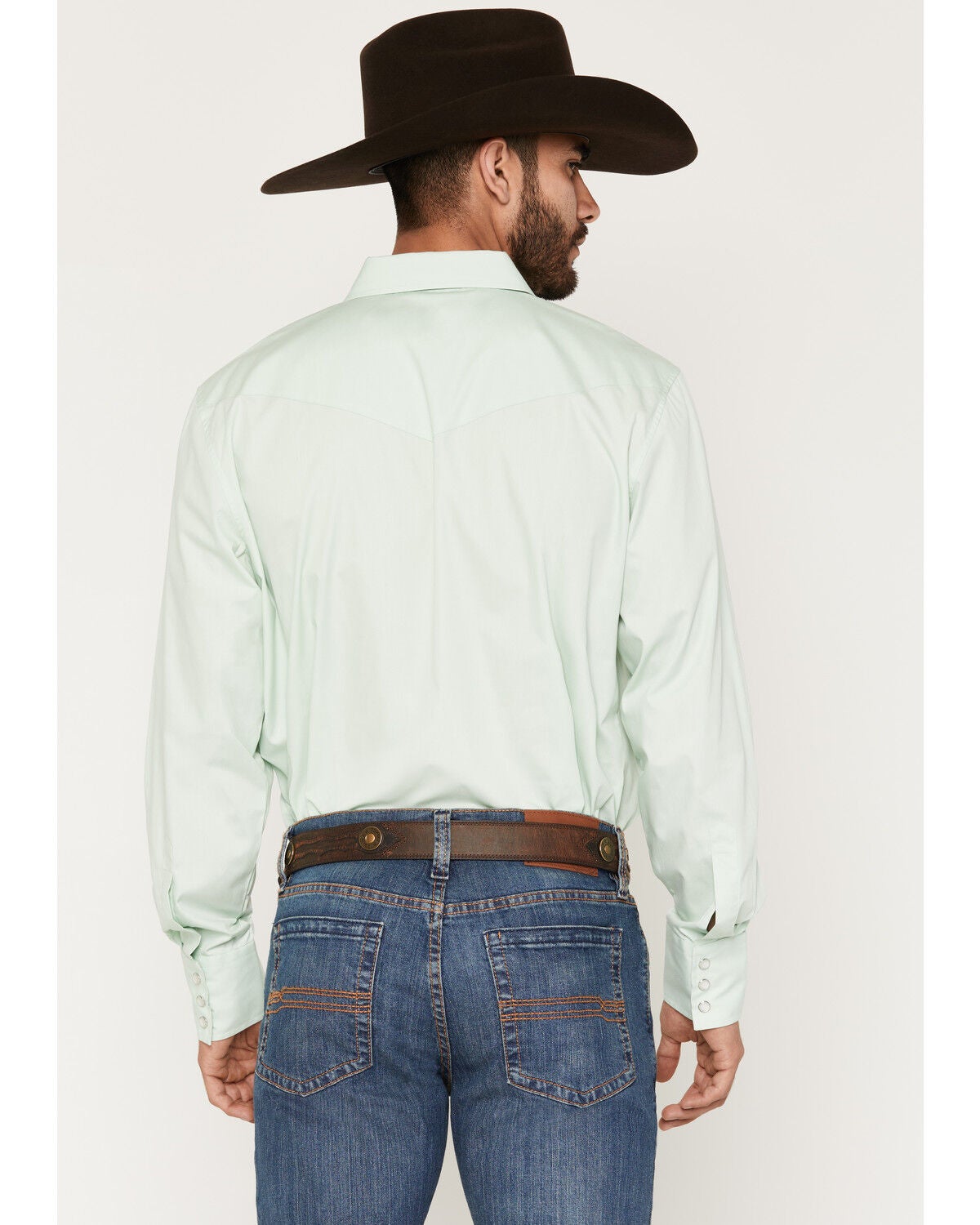Image #4 - Gibson Trading Co Men's Basic Solid Long Sleeve Snap Western Shirt, Sage, hi-res