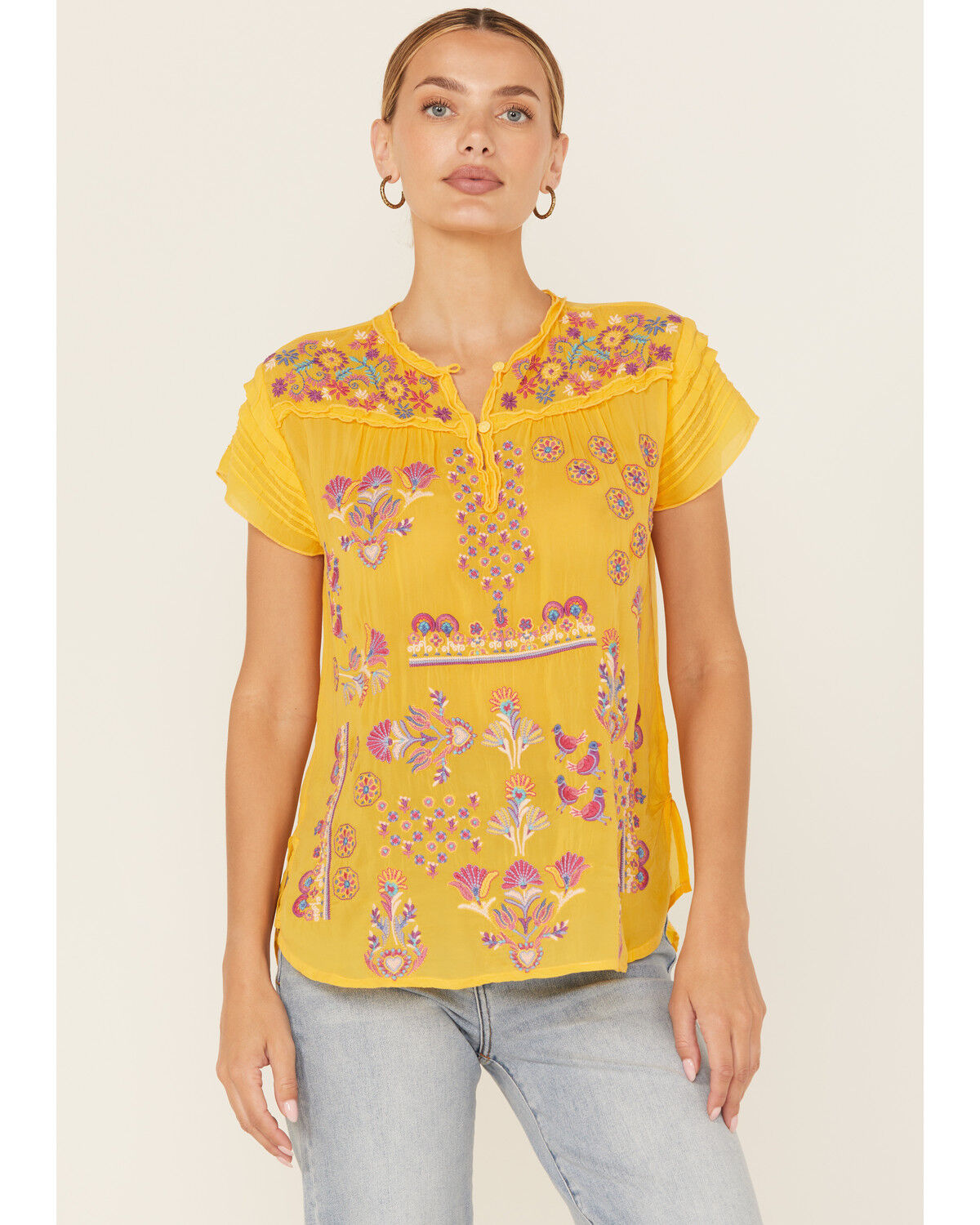 Image #1 - Johnny Was Women's Lafaret Short Sleeve Blouse, Yellow, hi-res