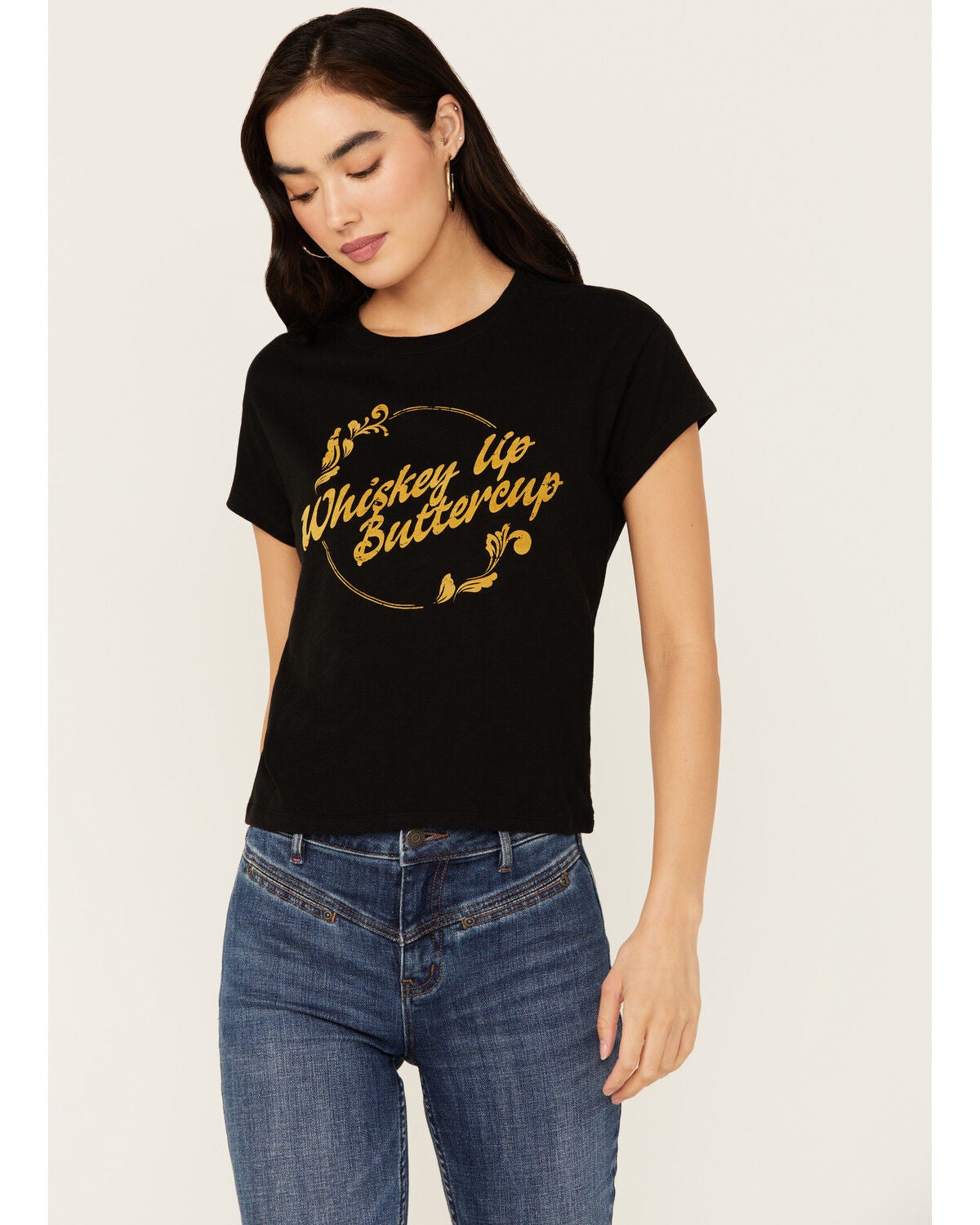 White Crow Women's Whiskey Up Flocked Short Sleeve Graphic Tee, Black, hi-res