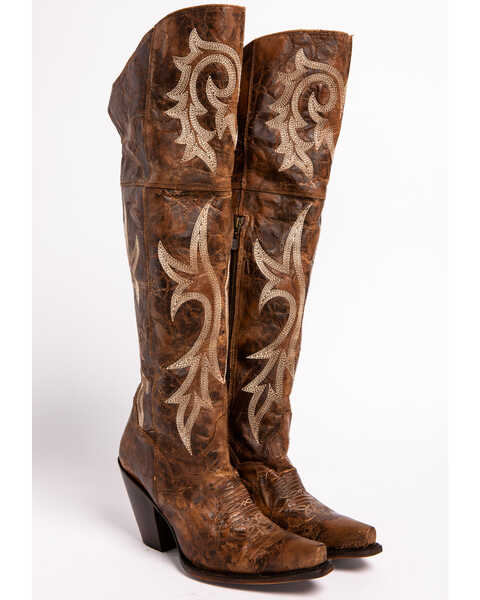 Image #4 - Dan Post Women's Jilted Knee Boots - Snip Toe , Chestnut, hi-res