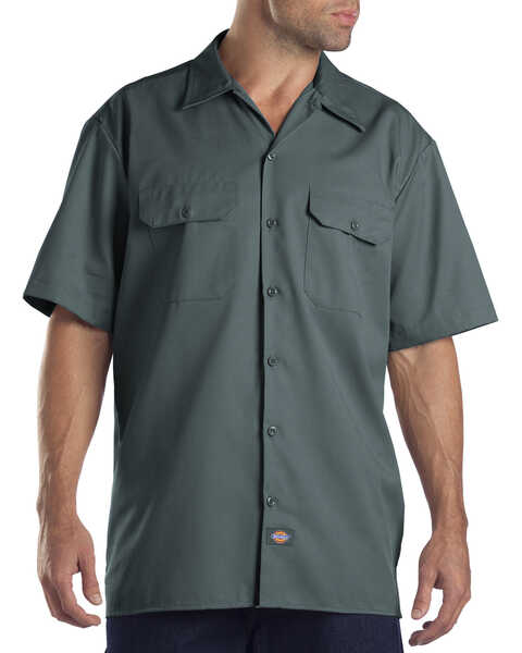 Image #1 - Dickies Men's Short Sleeve Twill Work Shirt - Big & Tall-Folded, Green, hi-res