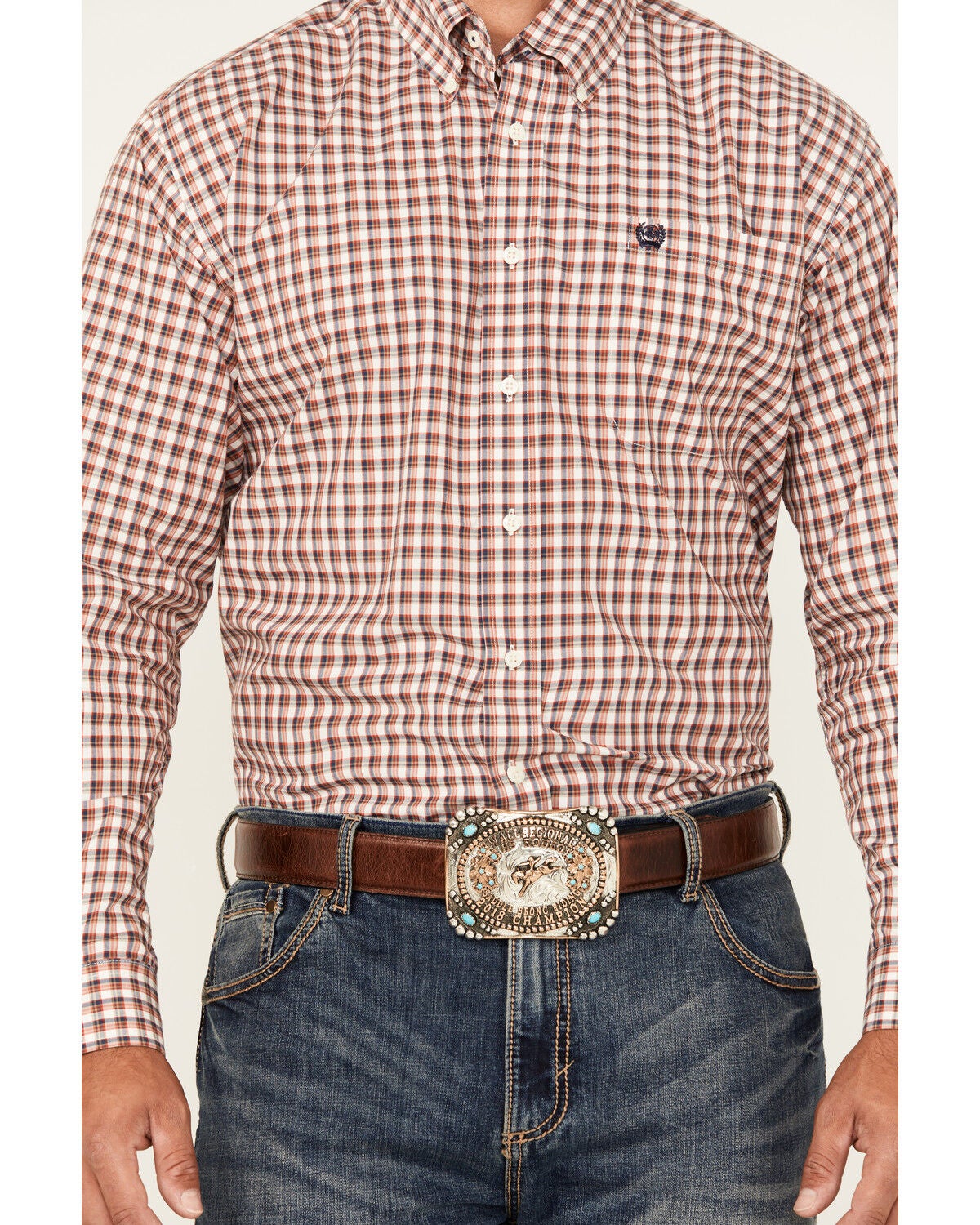Image #2 - Cinch Men's Plaid Print Long Sleeve Button-Down Western Shirt, Cream, hi-res