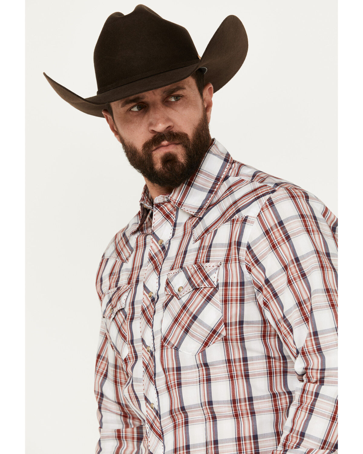 Image #2 - Wrangler Men's Plaid Print Long Sleeve Snap Western Shirt, Red, hi-res