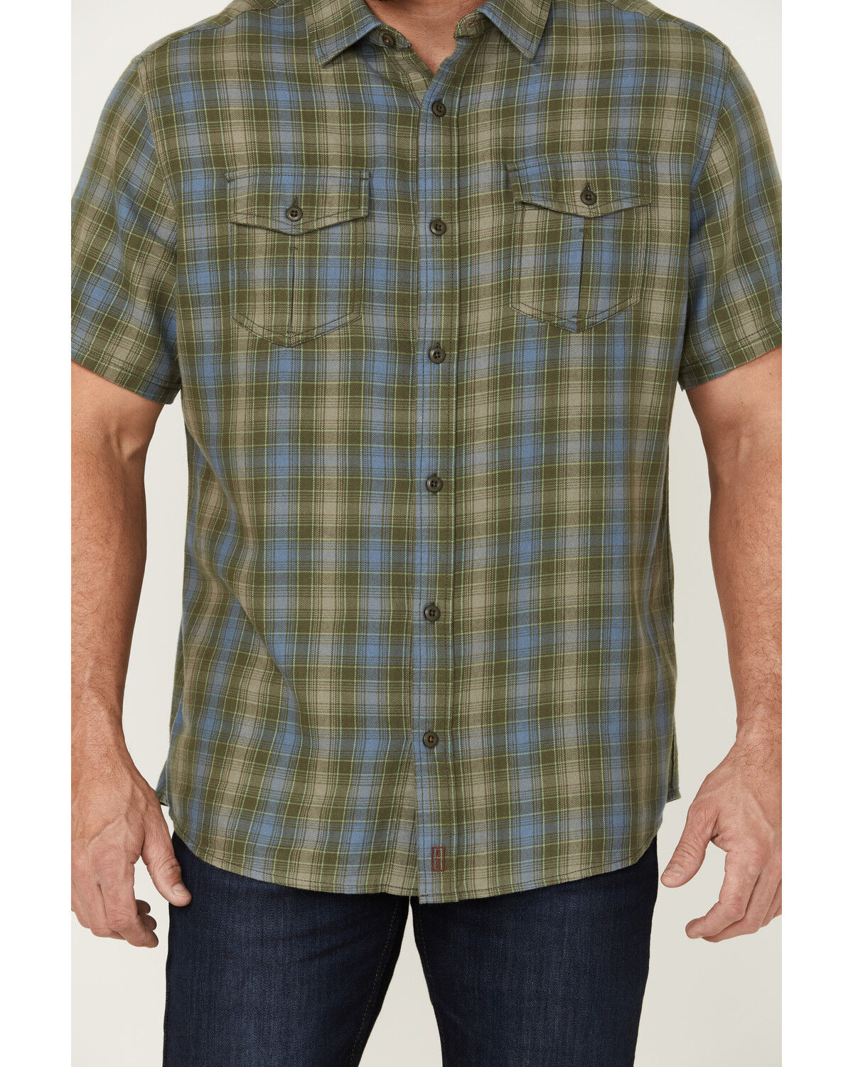 Image #3 - Brothers and Sons Men's Plaid Casual Woven Short Sleeve Button-Down Western Shirt, Olive, hi-res