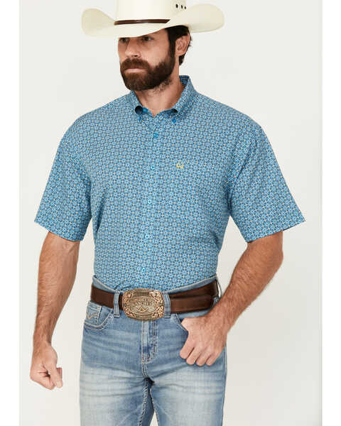 Cinch Men's ARENAFLEX Geo Print Short Sleeve Button-Down Western Shirt , Blue, hi-res