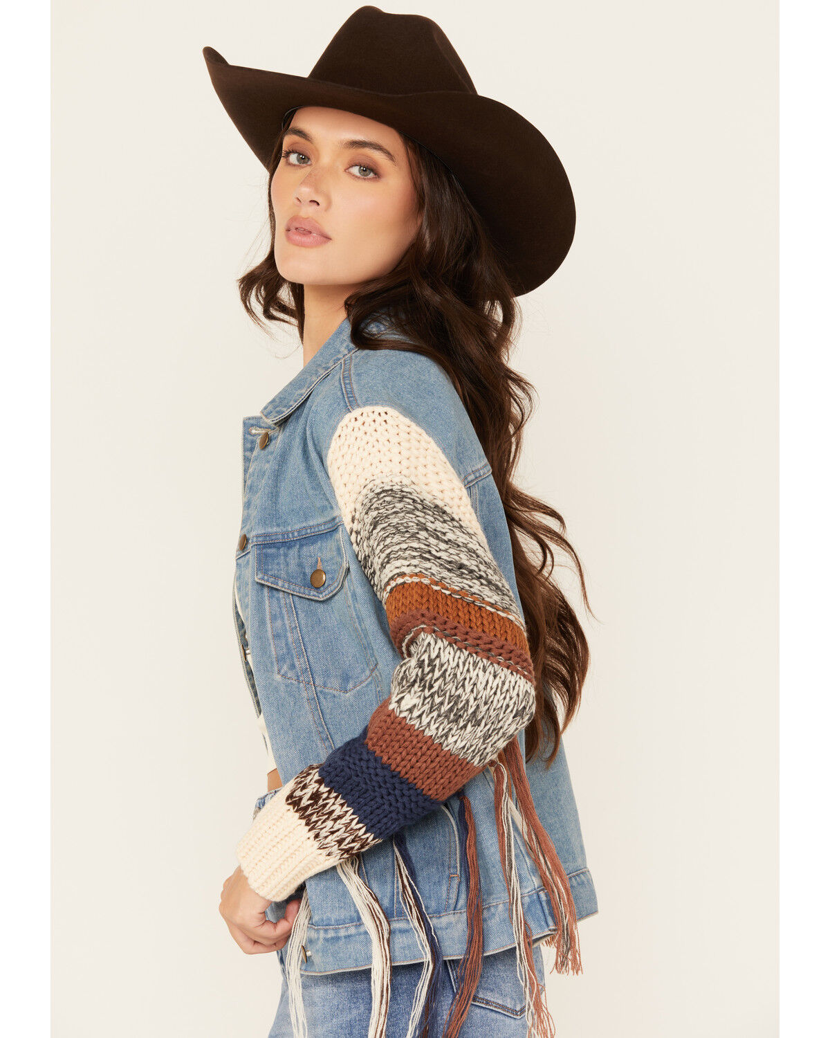 Image #2 - Cleo + Wolf Women's Christine Long Sweater Sleeve Button-Down Denim Jacket, Blue, hi-res