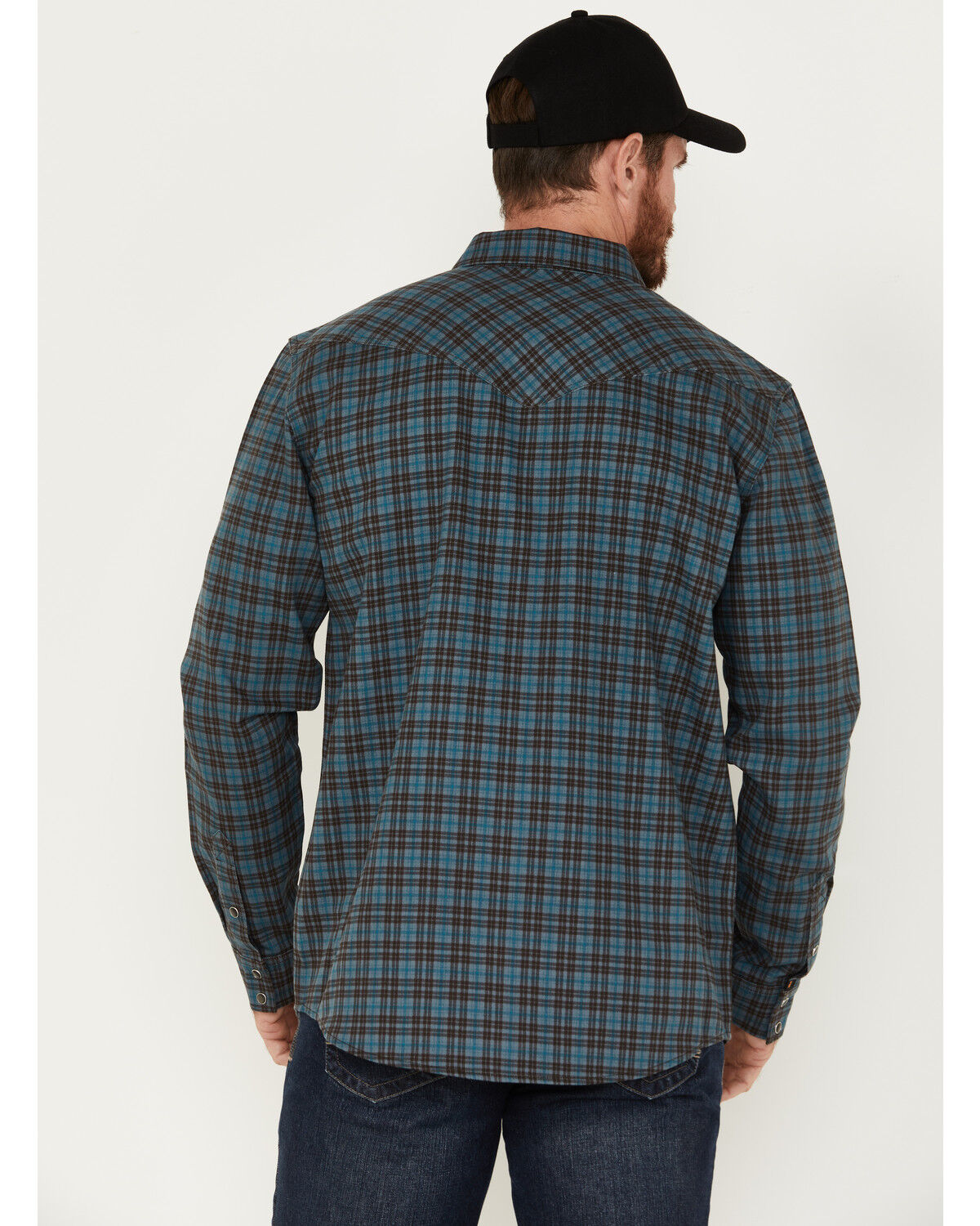Image #4 - Cody James Men's FR Check Plaid Print Long Sleeve Pearl Snap Work Shirt, Teal, hi-res