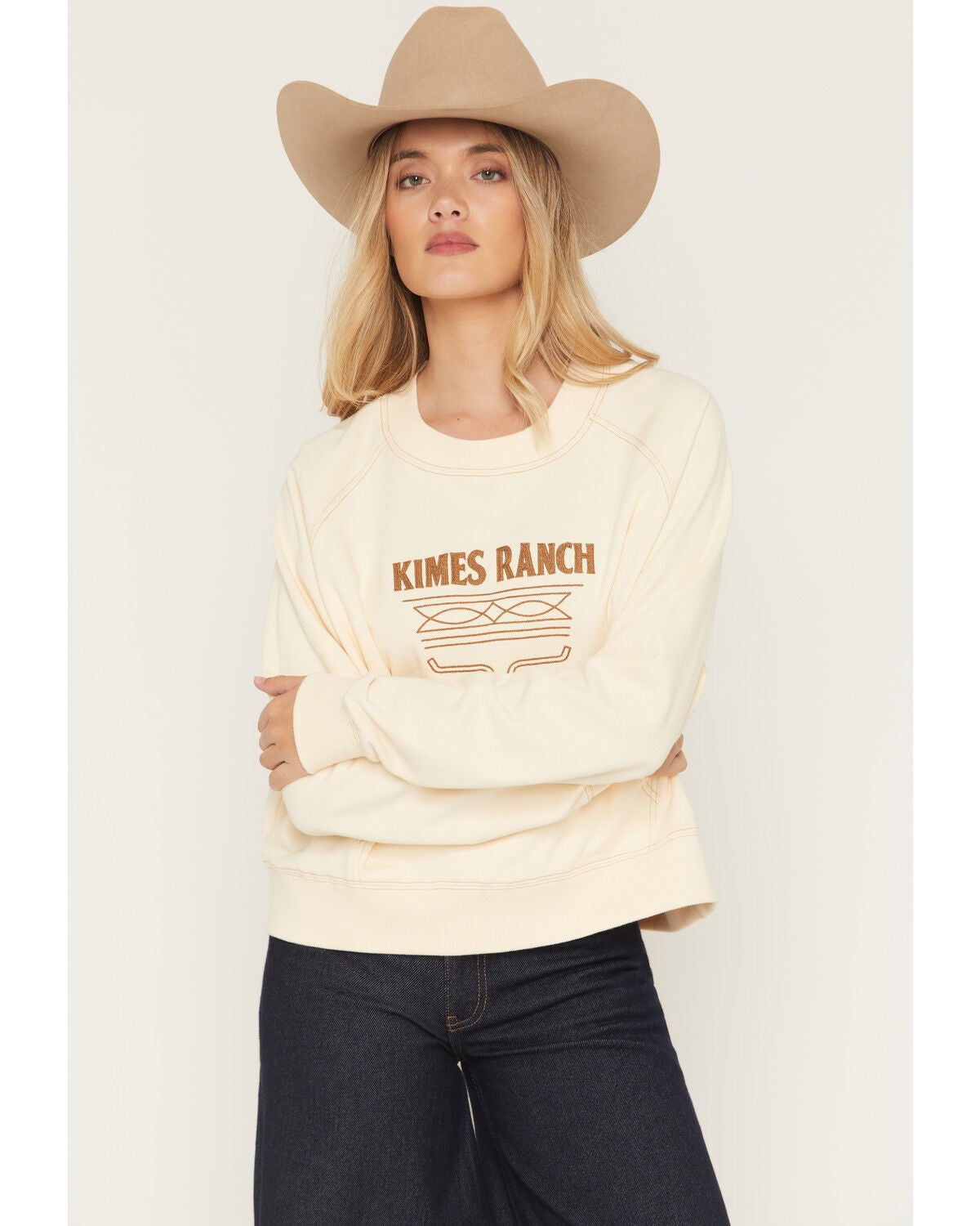 Kimes Ranch Women's Lexi Logo Embroidered Crewneck, Cream, hi-res