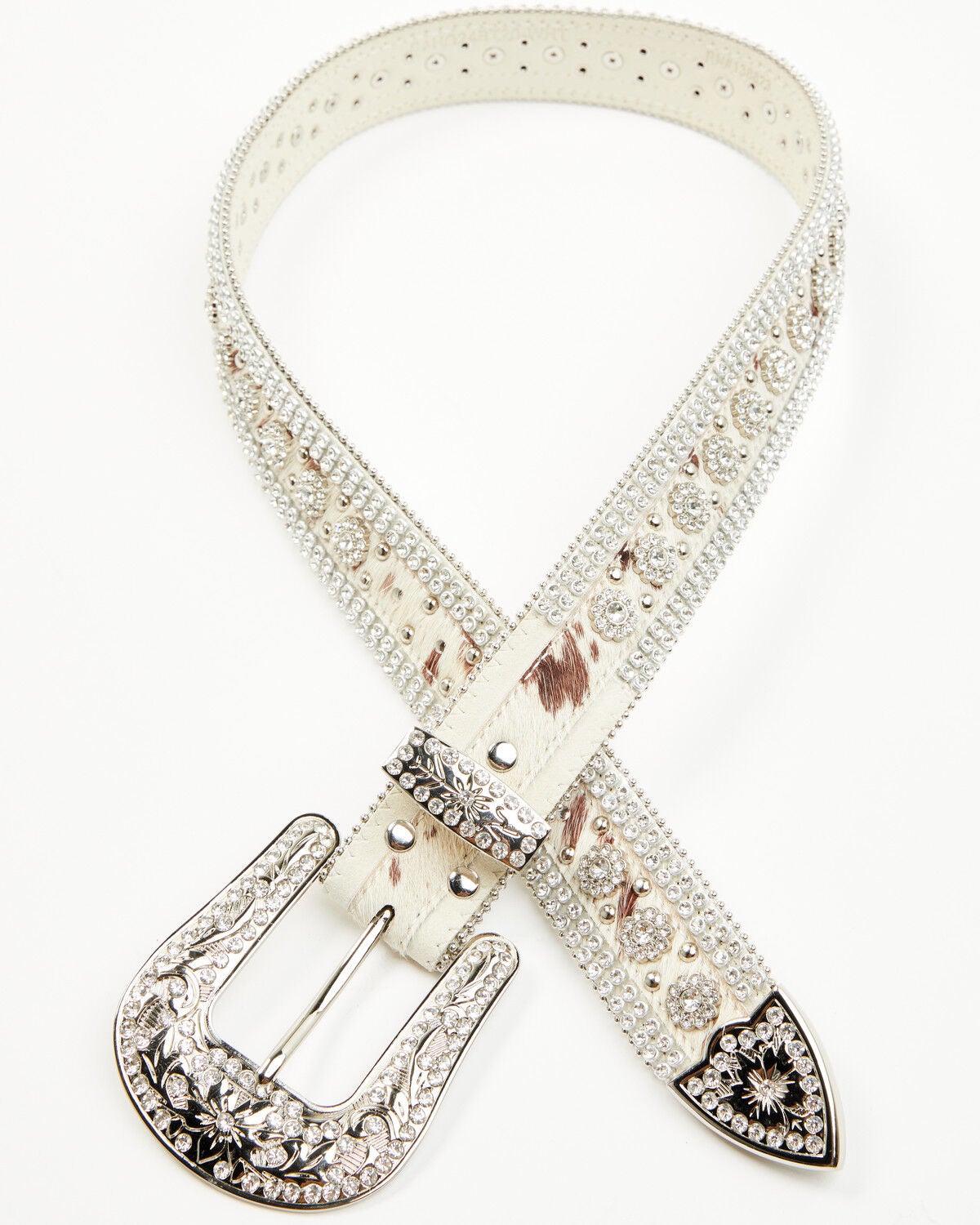 Shyanne Women's Nova Embellished Hair On Buckle Belt, White, hi-res