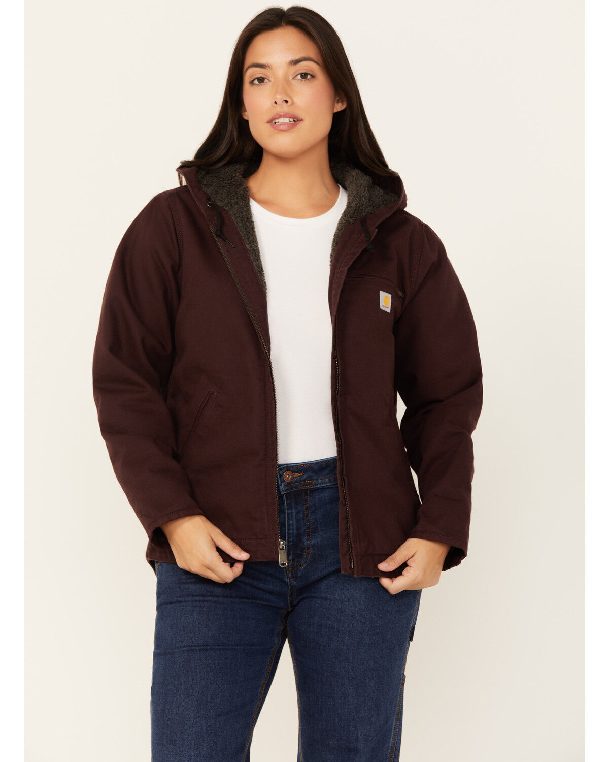 Image #1 - Carhartt Women's Loose Fit Washed Duck Sherpa Lined Jacket, Purple, hi-res