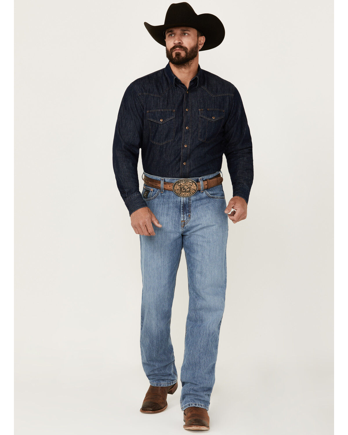 Image #1 - Cinch Men's Black Label Medium Wash Loose Tapered Rigid Denim Jeans, Blue, hi-res