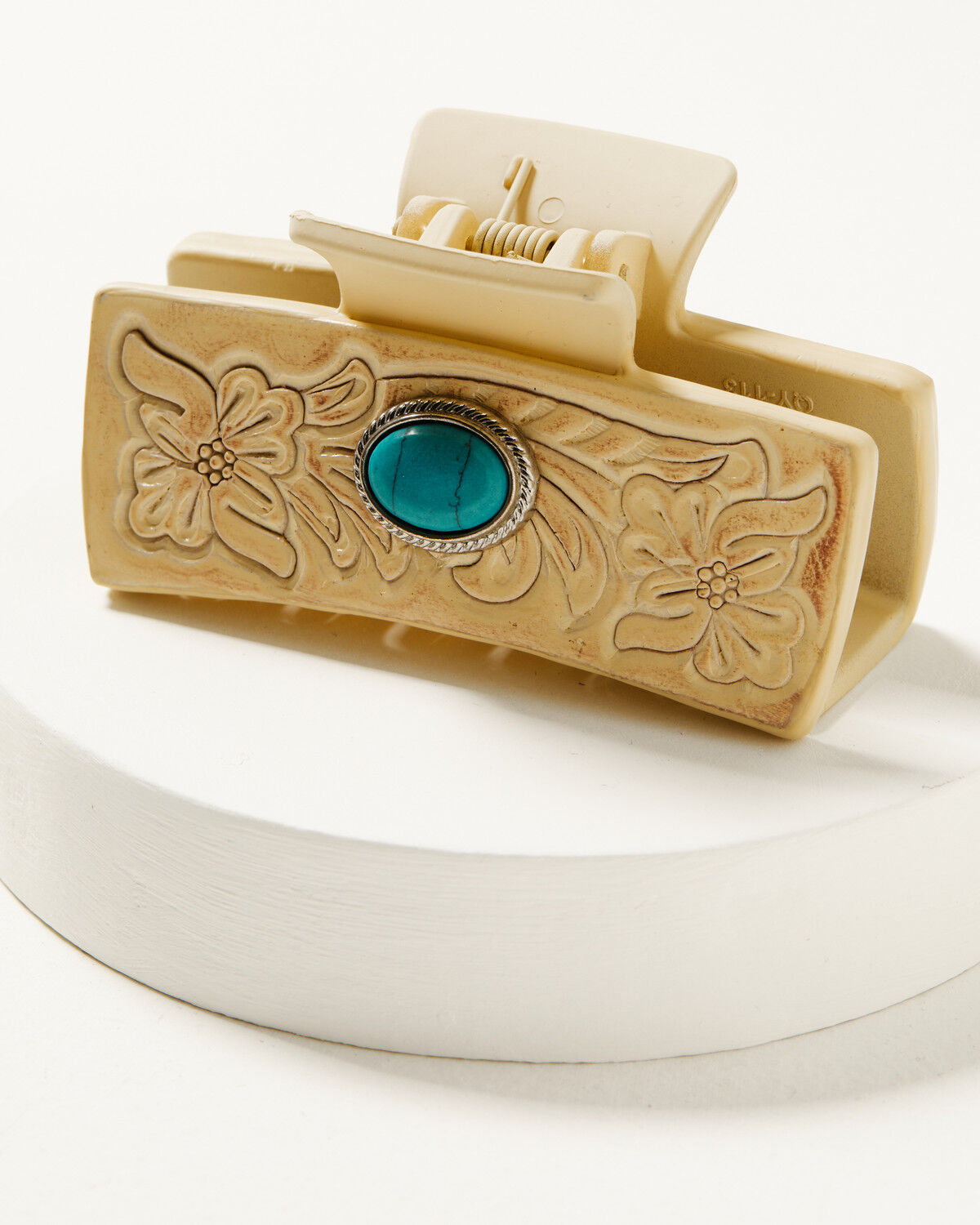 Image #2 - Shyanne Women's Tooled Floral Leather Hair Clip, Cream, hi-res
