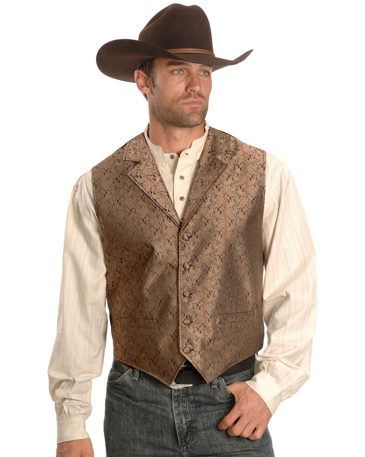 Image #1 - Rangewear by Scully Notched Lapel Paisley Print Vest - Big & Tall, Brown, hi-res