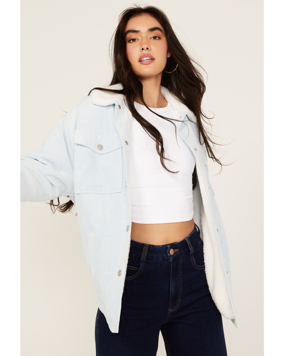 Image #1 - Ashley Women's Corduroy Sherpa Jacket, Blue, hi-res