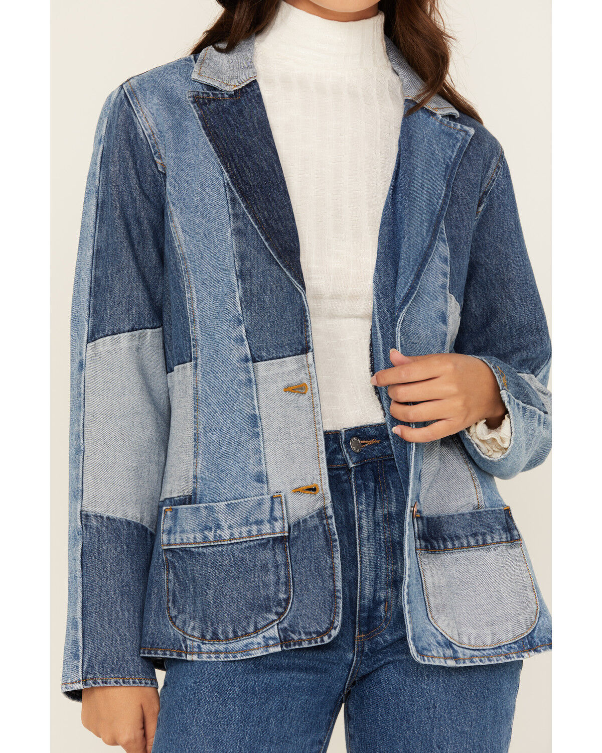 Image #3 - Wrangler x Lainey Wilson Women's Patchwork Denim Blazer, Blue, hi-res