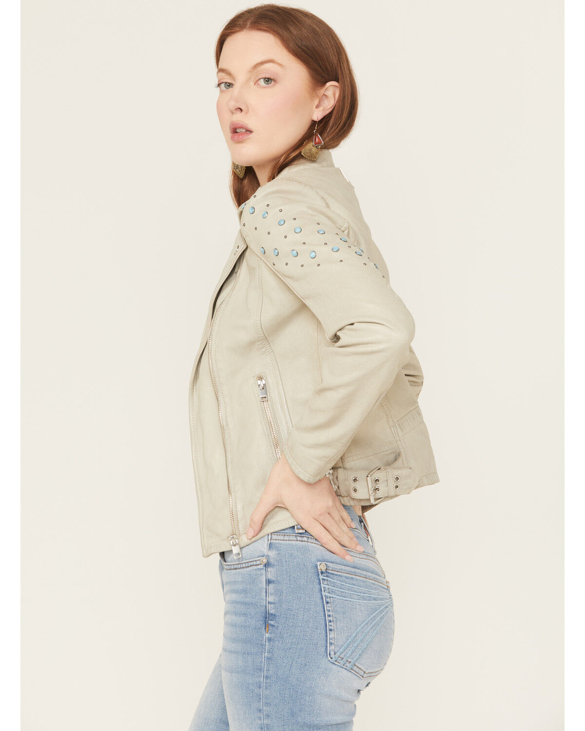 Image #3 - Mauritius Leather X Boot Barn Women's Cassidy Studded Leather Jacket, Cream, hi-res