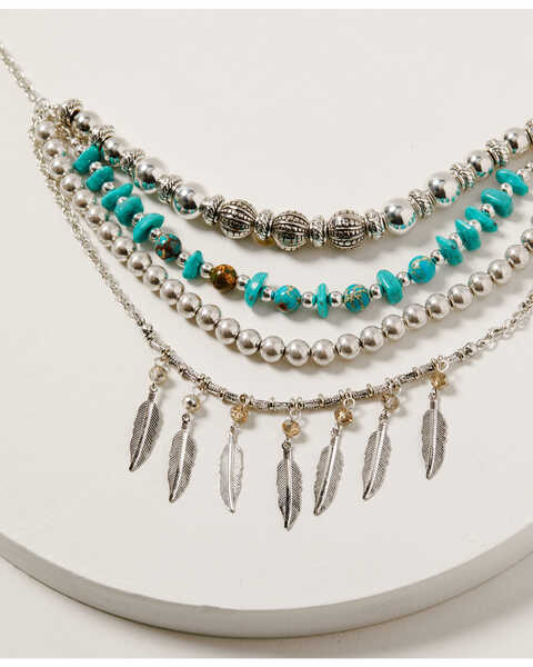 Shyanne Women's Mystic Summer Turquoise Layered Fringe Necklace, Silver, hi-res