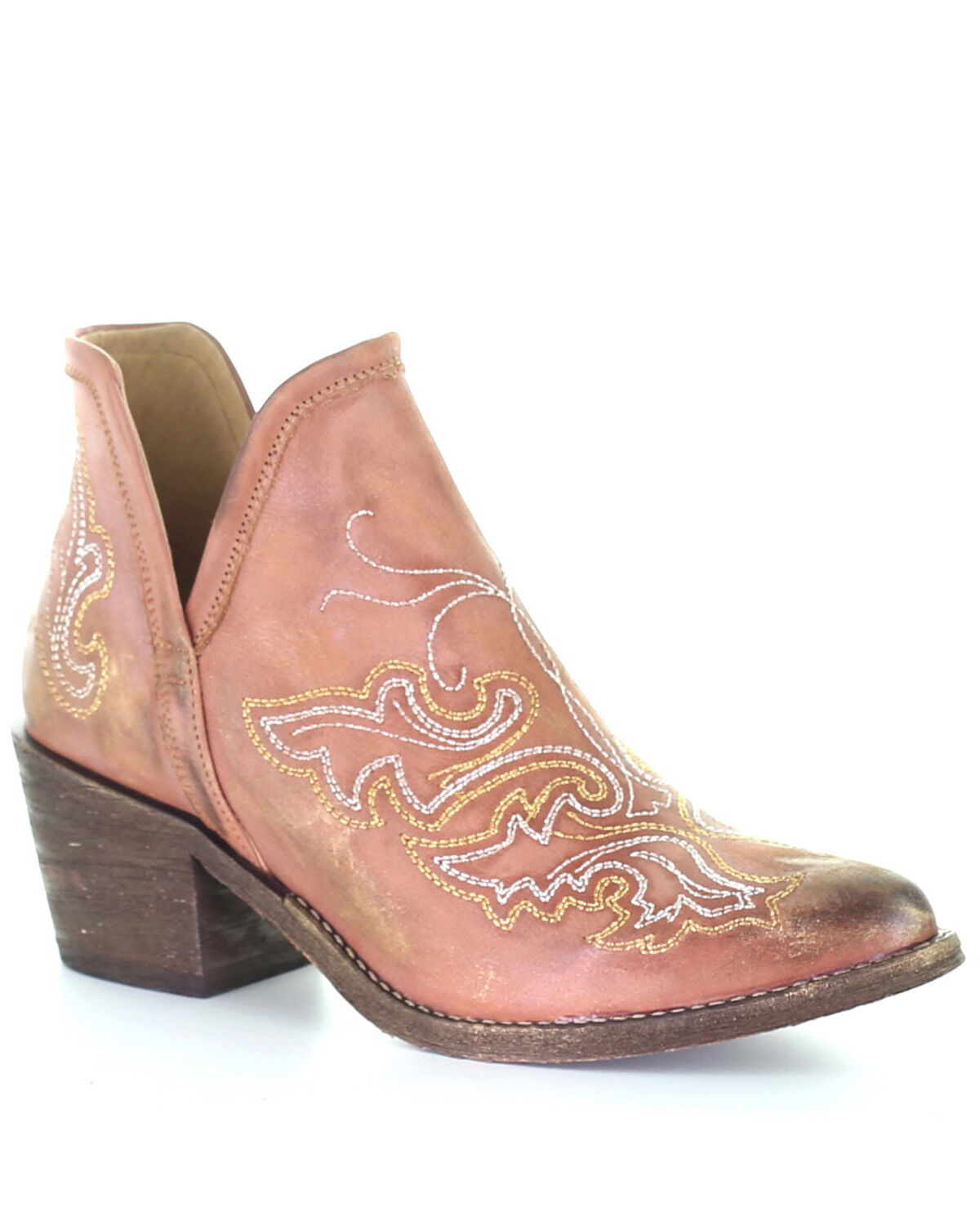 Image #1 - Circle G Women's Embroidery Fashion Booties - Round Toe, Pink, hi-res