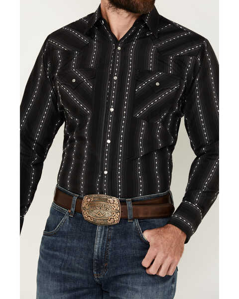 Image #3 - Ely Walker Men's Southwestern Striped Print Long Sleeve Pearl Snap Western Shirt, Black, hi-res