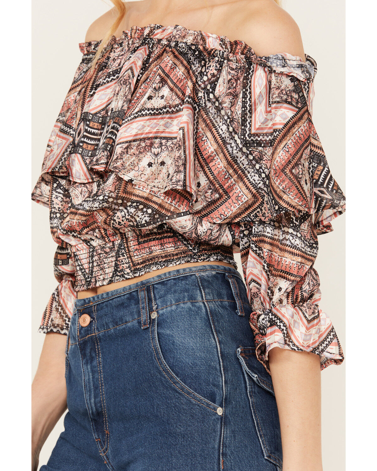 Image #3 - Shyanne Women's Ruffle Off Shoulder Chiffon Top, Pecan, hi-res