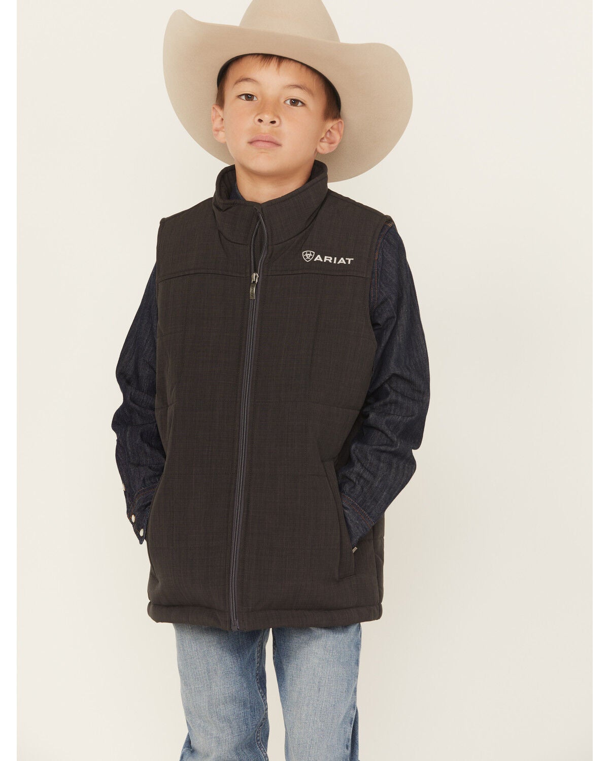Ariat Boys' Crius Insulated Vest, Grey, hi-res