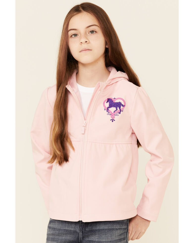 Shyanne Girls Pink Peplum Horse Heart Embroidered Hooded Zip-Front Jacket, Pink, hi-res