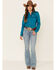 Image #2 - Cinch Women's Teal Solid Button Front Long Sleeve Western Shirt , Teal, hi-res