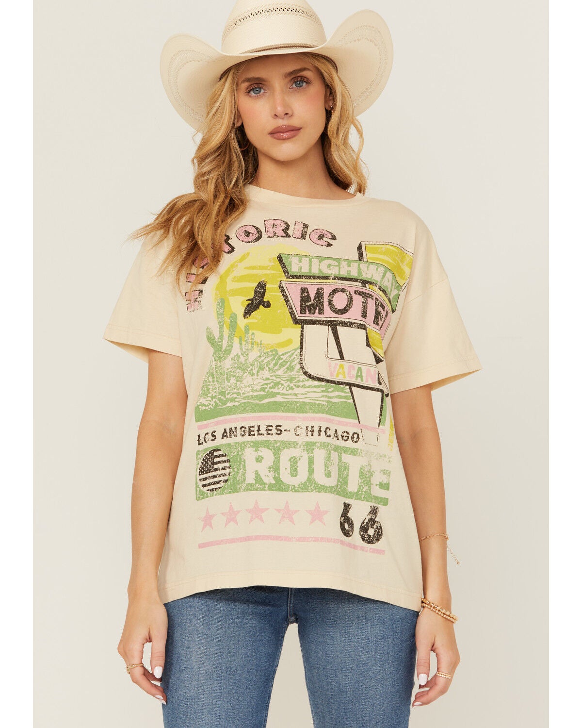 Cleo + Wolf Women's Route 66 Oversized Short Sleeve Graphic Tee, Oatmeal, hi-res