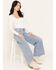 Image #1 - Cello Women's Medium Wash High Rise Rhinestone Embellished Extra Wide Stretch Denim Jeans, Medium Wash, hi-res
