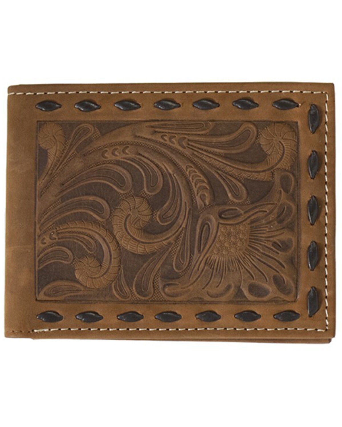 Nocona Men's Floral Embossed Bi-Fold Wallet, Brown, hi-res