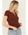 Image #2 - Shyanne Women's Studded Rib Knit V-Neck Top, Mahogany, hi-res