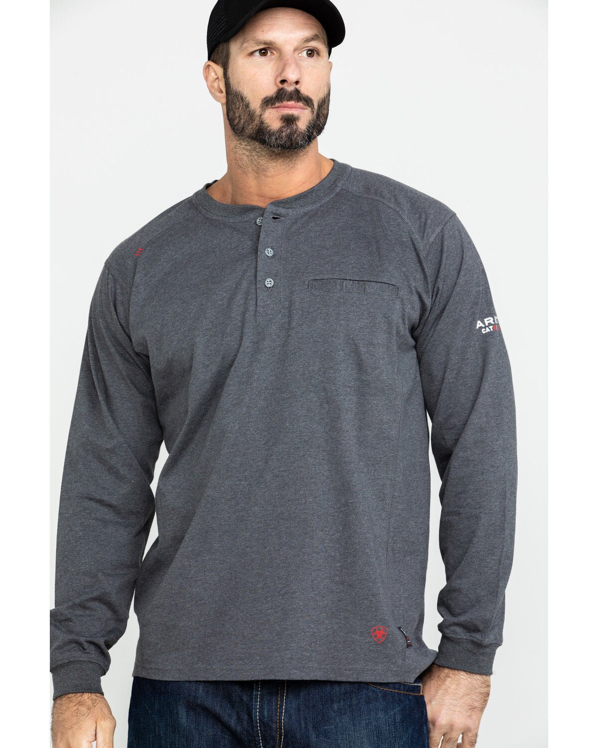 Ariat Men's FR Air Henley Long Sleeve Work Shirt - Tall, Charcoal, hi-res