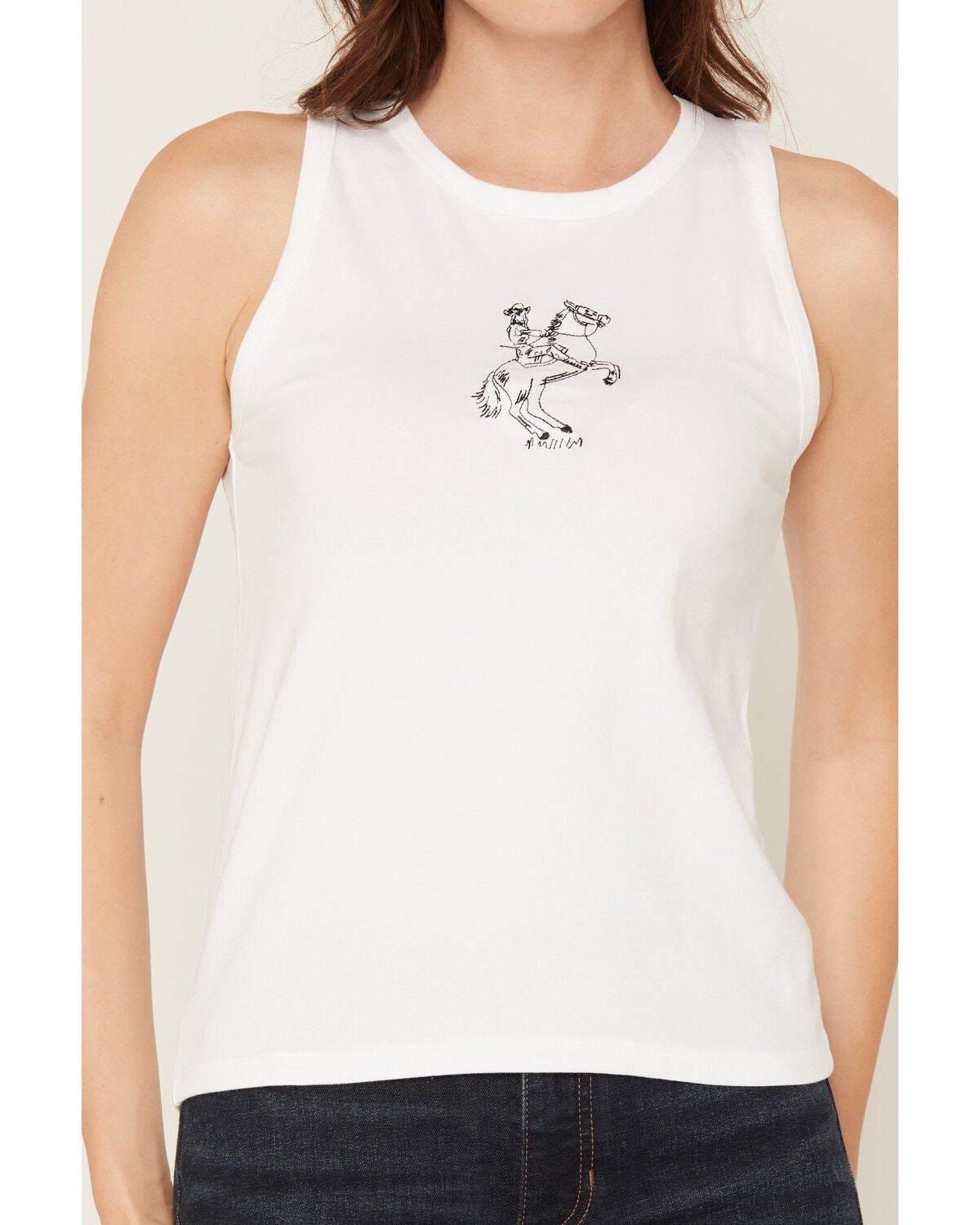 Image #3 - Girl Dangerous Women's Cowgirl Embroidered Tank, White, hi-res