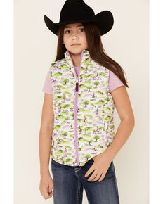 Ariat Girls' Hunt Scene Printed Reversible Insulated Vest , Multi, hi-res