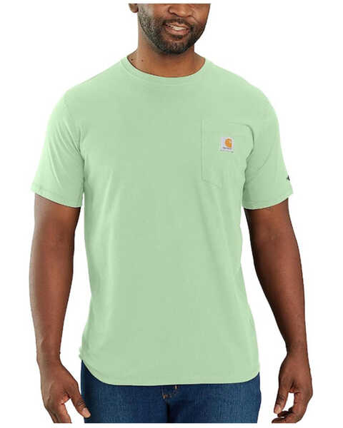 Carhartt Men's Force Relaxed Midweight Logo Pocket Short Sleeve Work T-Shirt , Light Green, hi-res