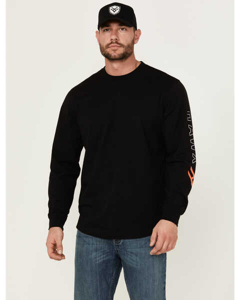 Hawx Men's Logo Long Sleeve Knit Work T-Shirt - Tall , Black, hi-res