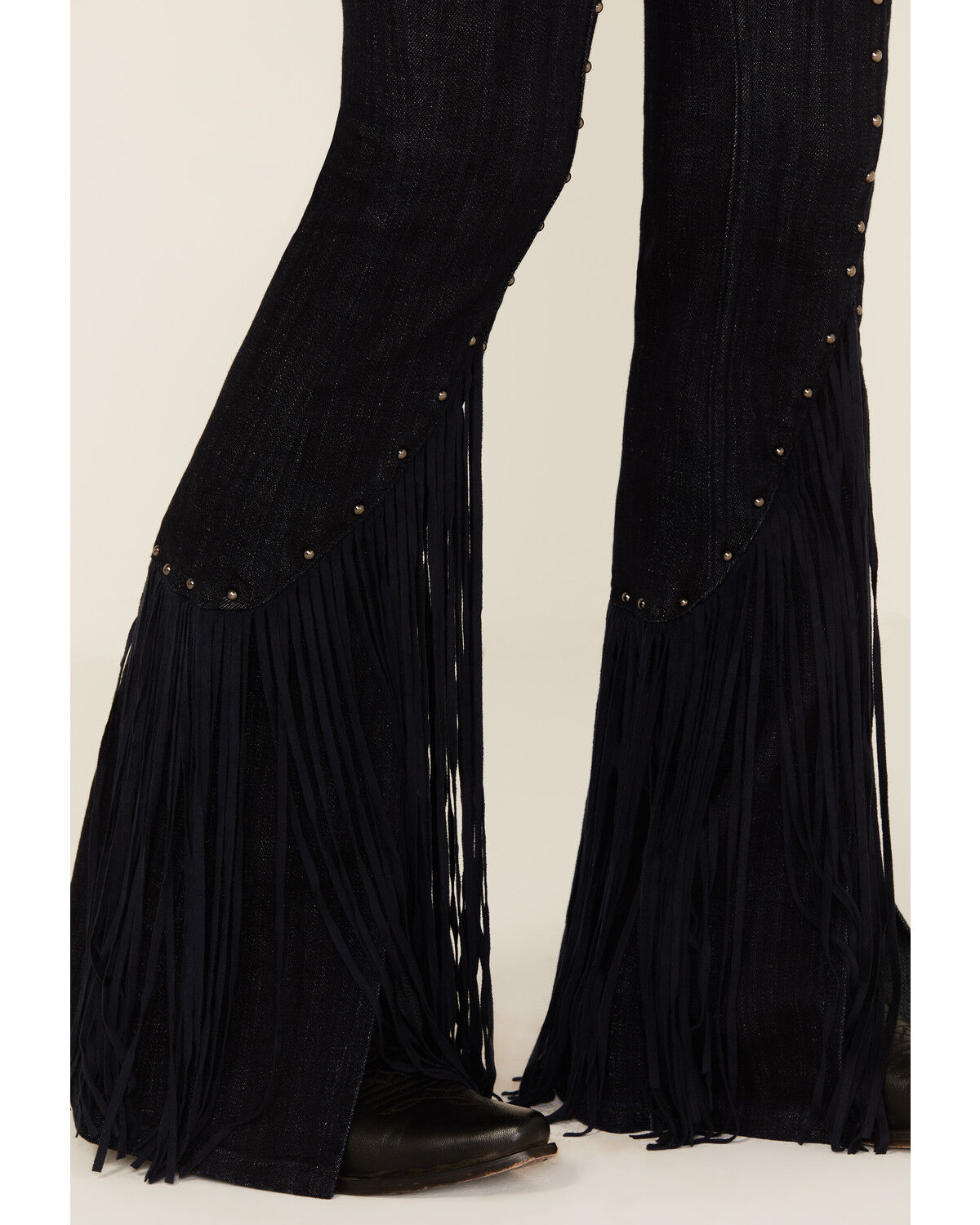 Image #2 - Idyllwind Women's Magnolia Dark Wash Outlaw High Rise Studded Fringe Super Stretch Flare Jeans, Dark Wash, hi-res