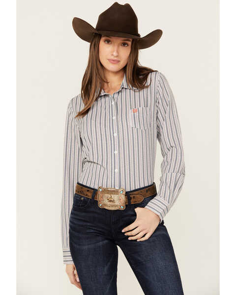 Image #1 - Cinch Women's ARENAFLEX Striped Long Sleeve Button-Down Western Core Shirt , Multi, hi-res